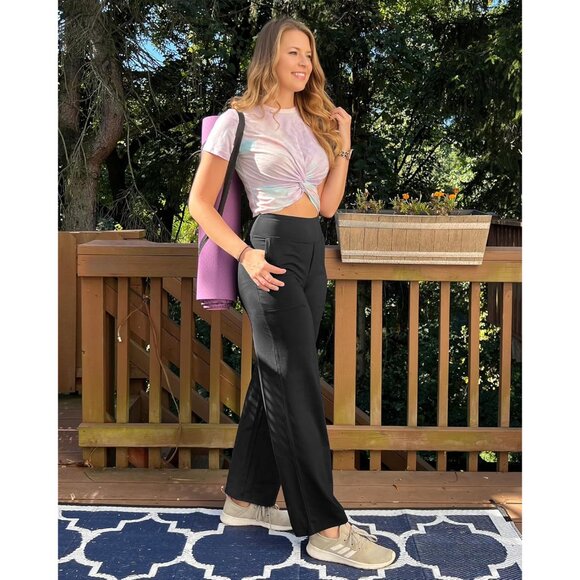 Yoga Pants Women Wide Leg Pants with Pockets High Waist Stretch Dress Casual Swe - Picture 2 of 5